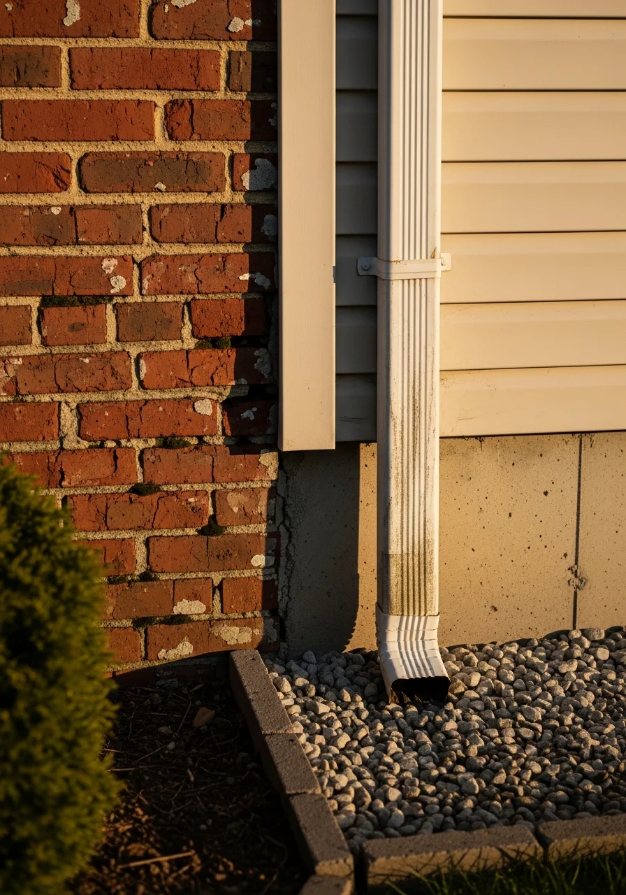 Close-up of a homeowner inspecting their property exterior on a sunny day in a Middlesex County neighborhood.